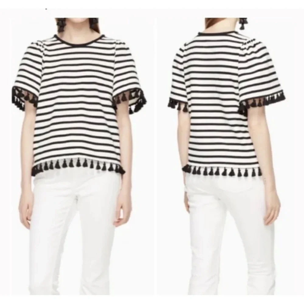 Brooke Street by Kate Spade Striped Flutter Tassel Shirt